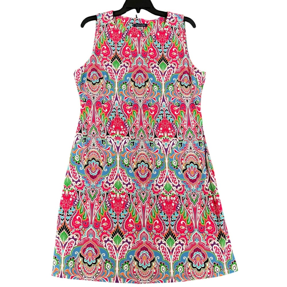 Tommy Hilfiger Shift Dress Womens 12 Pink Paisley Sleeveless Workwear